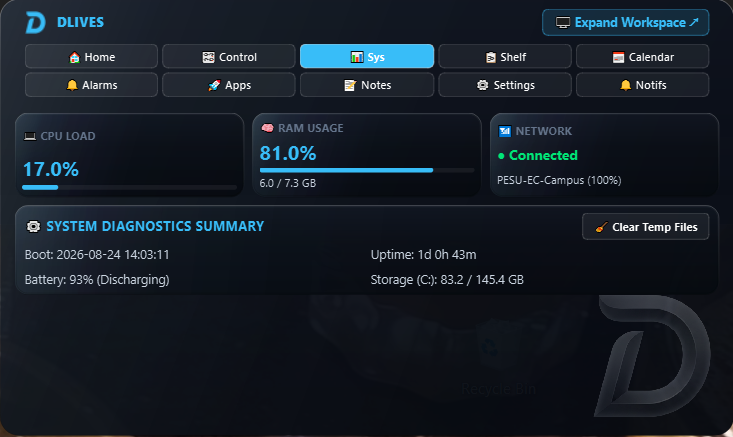 DLives System Diagnostics tab